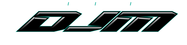 Black 'DJM' logo on a white background